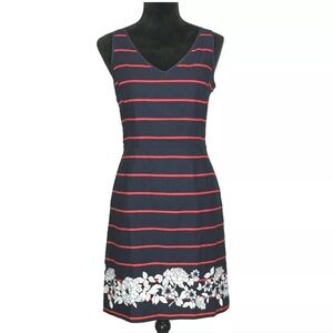Tommy Hilfiger 6 Med Dress Navy Blue Red Stripe White Floral Hem Lined Shift NWT